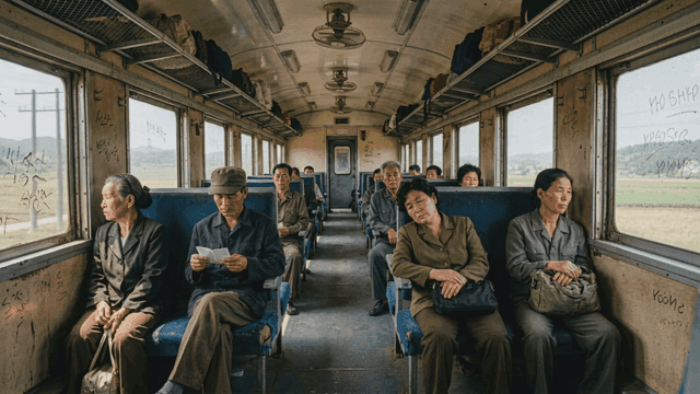 Passengers sitting inside old train