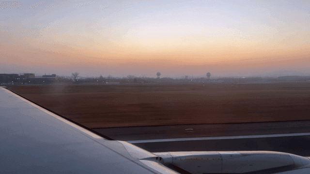 Evening plane landing scene