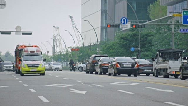 Ambulance and Fire Trucks Driving on City Roads