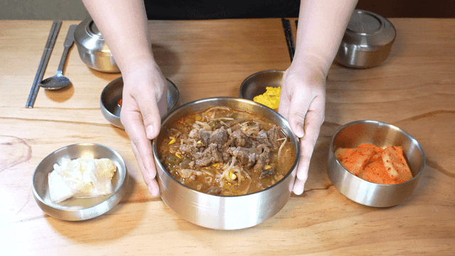 Korean beef soup with side dishes