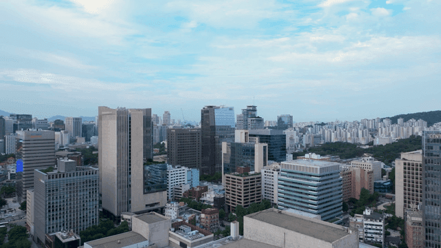 Bustling city skyline with skyscrapers