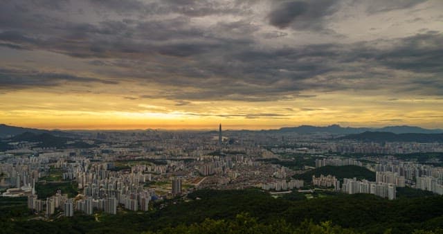 Panoramic view and sky of Seoul, the metropolitan city from evening to night