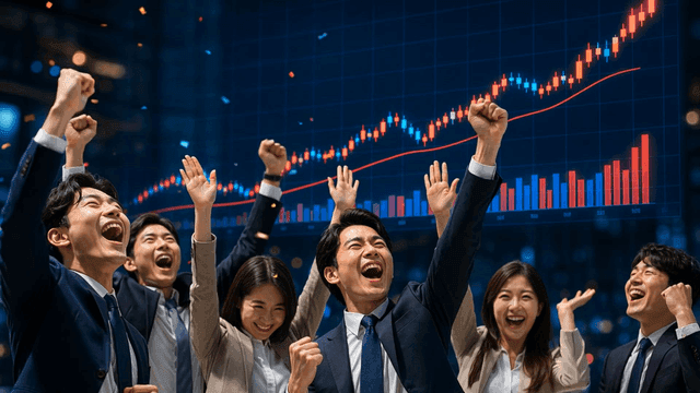 투자 성공을 축하하는 트레이더들