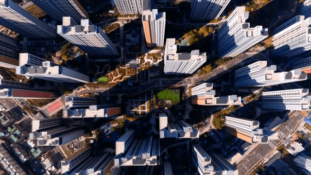 현대 도시 경관의 항공 뷰