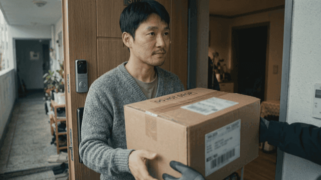 Man receiving package at door