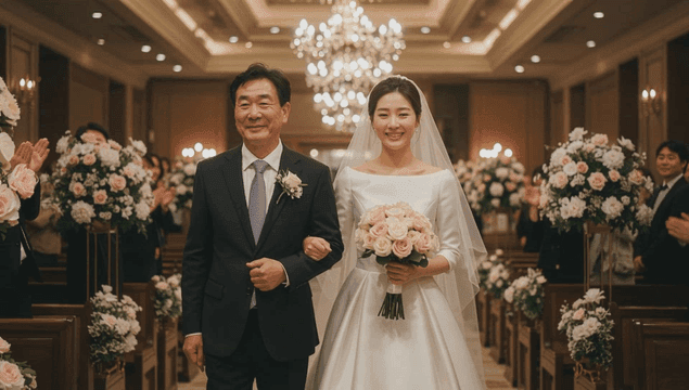 아버지와 함께 입장하는 신부