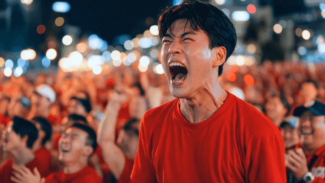 Excited fans cheering at a sports event