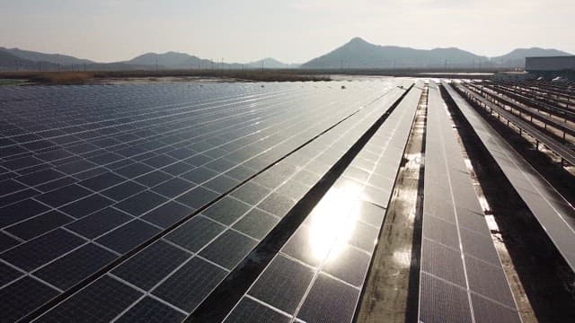 시골 지역의 광대한 태양광 패널 필드