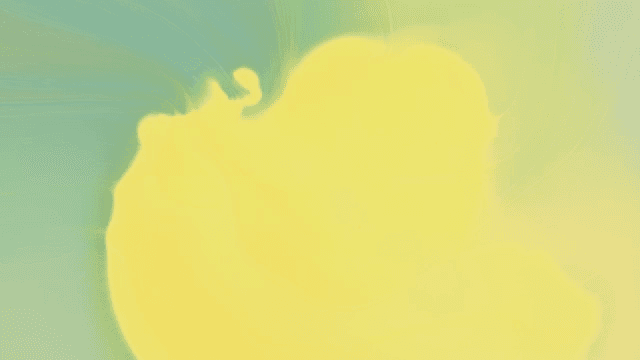 노란색과 초록색 액체가 혼합되는 추상적인 패턴