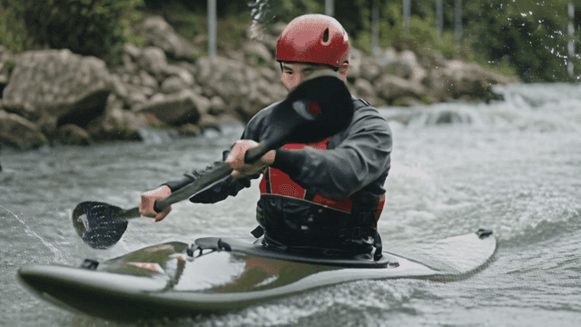 Man going down rapids in kayak