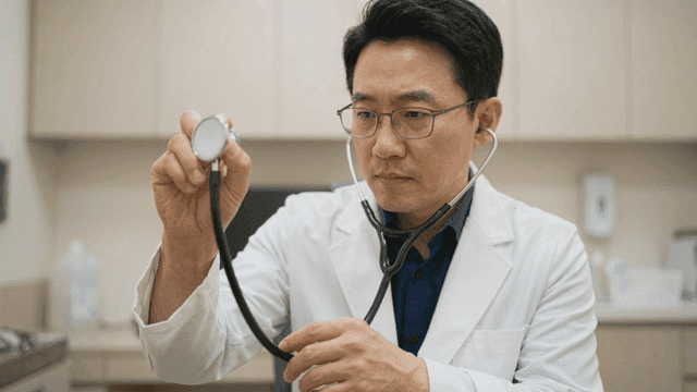 Doctor examining with a stethoscope