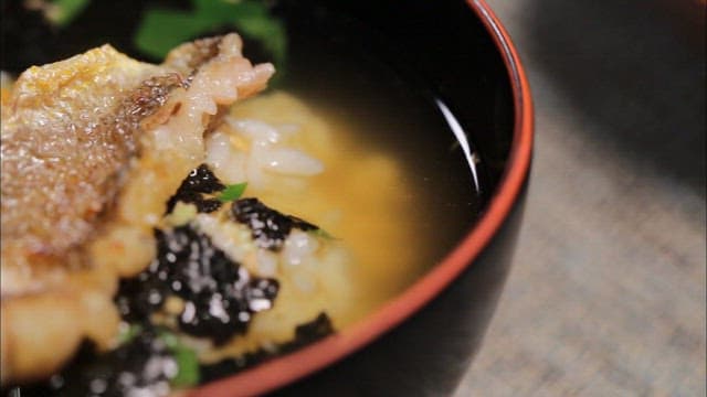 Ochazuke topped with delicious fried fish