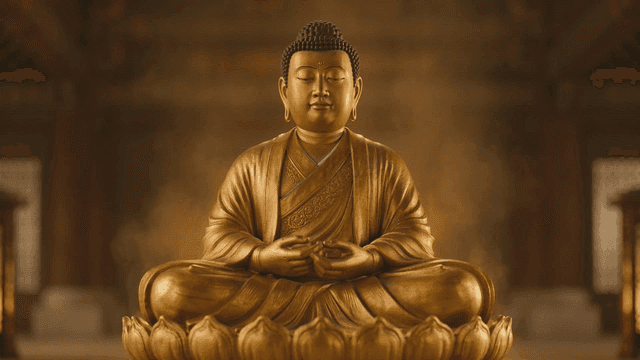 Golden Buddha statue in a serene temple