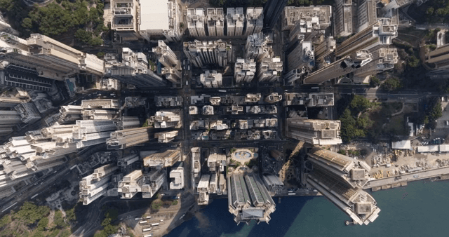 Aerial view of a bustling cityscape