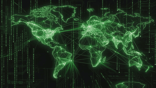 Digital world map with network connections