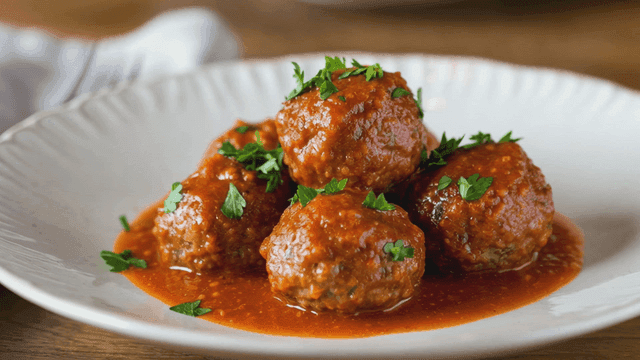 Meatballs in tomato sauce on a plate