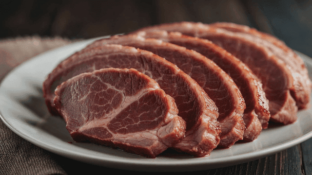 Marbling detail of cross-section of fresh pork neck