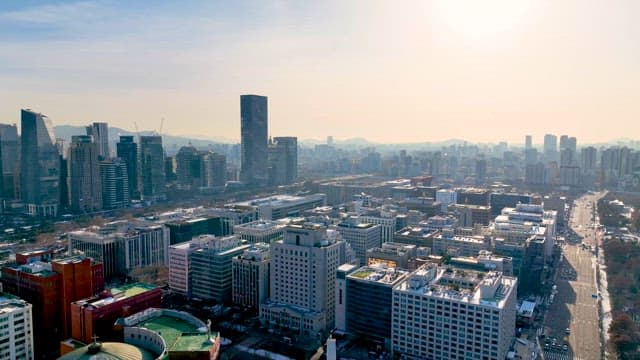 Winter Landscape in Yeouido Filled with High Buildings