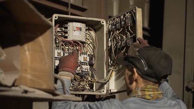 공장에서 제어 패널을 조정하는 작업자