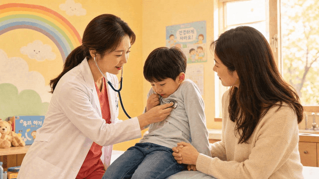 Doctor examining child with stethoscope