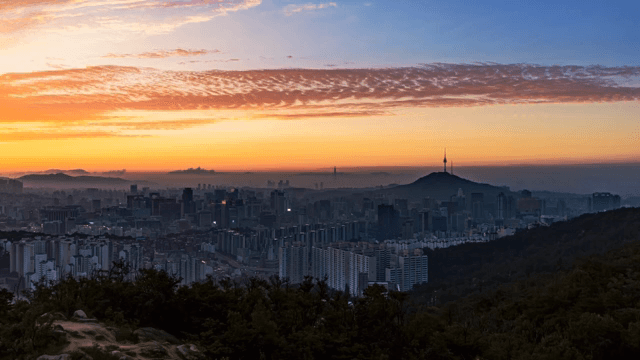 Beautiful cityscape from night to dawn with colorful sky