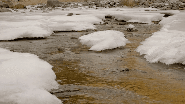 눈 덮인 강변을 흐르는 고요한 강