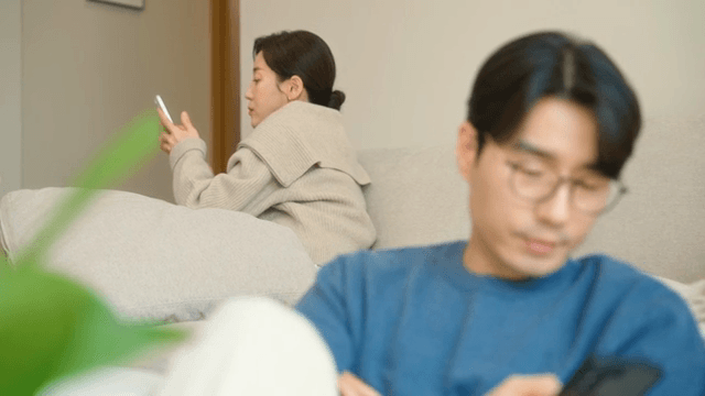 Woman resting separately in the living room after a fight