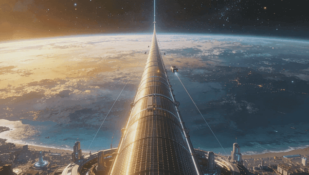 Future space elevator with view of Earth