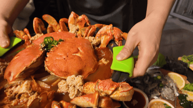 Generous serving of yellow crab stew
