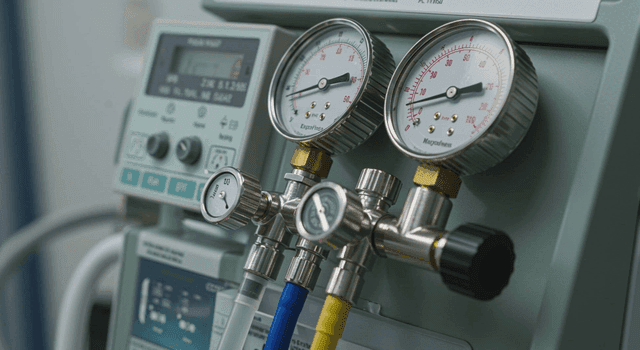 게이지가 있는 의료 장비의 클로즈업