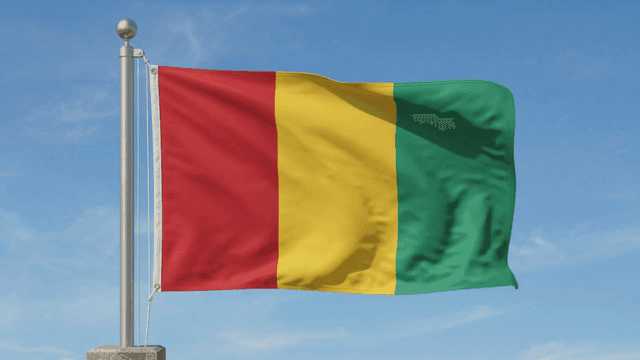 Flag of Republic of Guinea fluttering against clear sky
