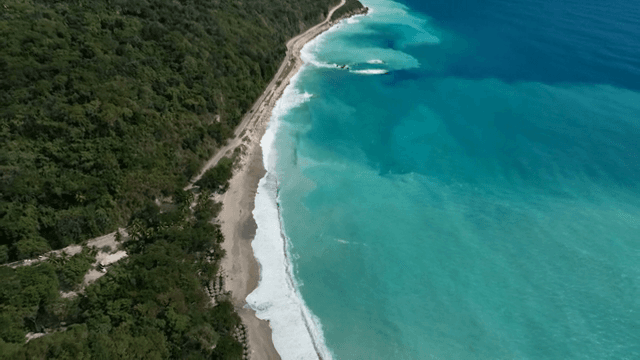 푸른 산과 해안선의 경치