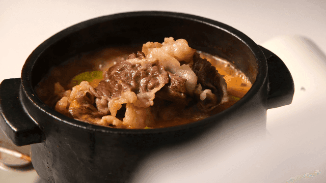Beef soybean paste stew boiling in pot