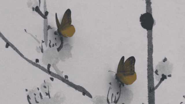 먹 그림 위의 나비들