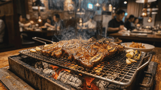 Marinated ribs grilled over charcoal