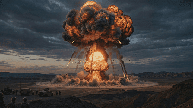 Large-scale nuclear explosion in desert plains