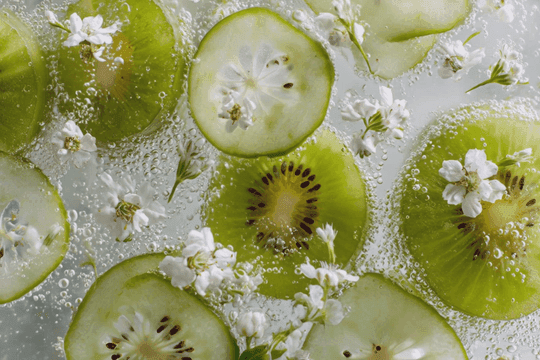 Cucumber and kiwi in sparkling water