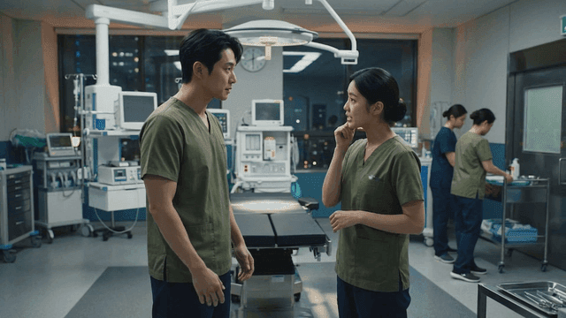 Doctors communicating in hospital operating room