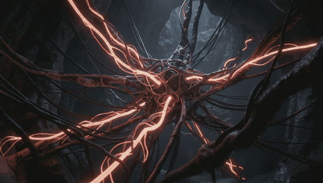 Glowing organic structure in a dark cave