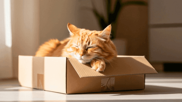 종이상자 안에서 자고 있는 고양이