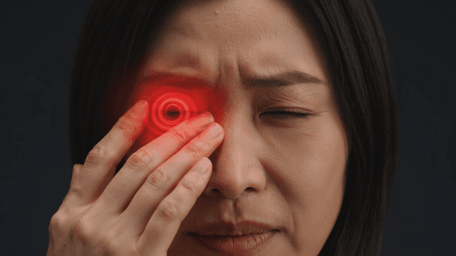 Woman touching her stimulated eyes