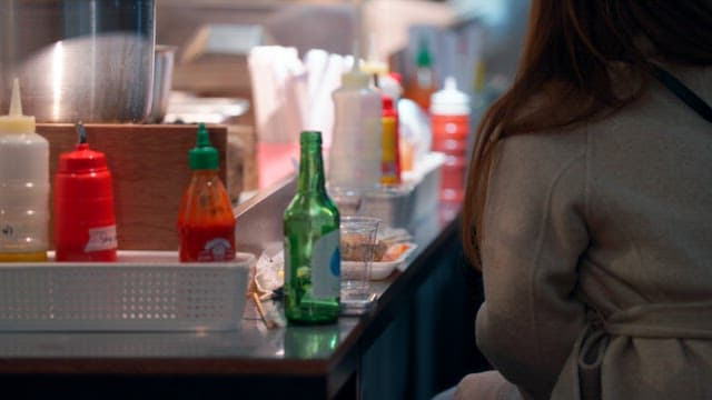 Street food stall with various condiments