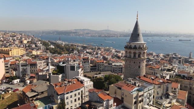 Aerial View of Historical Tower Overlooking City