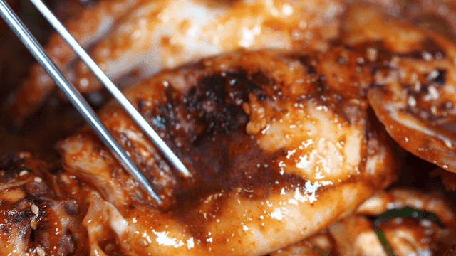 Bouncy, spicy seasoned squid seafood stew that you press with chopsticks