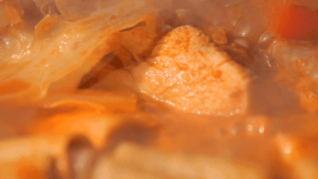 Kimchi stew boiling in a pot