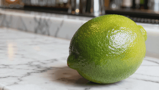 대리석 조리대 위의 신선한 라임
