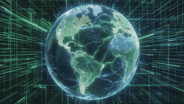 Digital Earth with glowing network lines