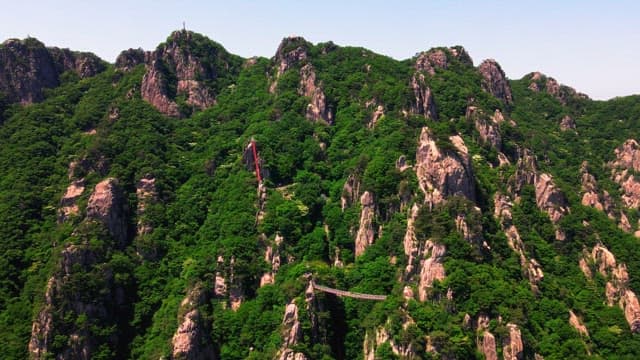 Lush green rocky mountains under clear skies