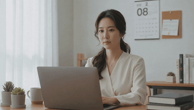 Office worker using laptop in workplace