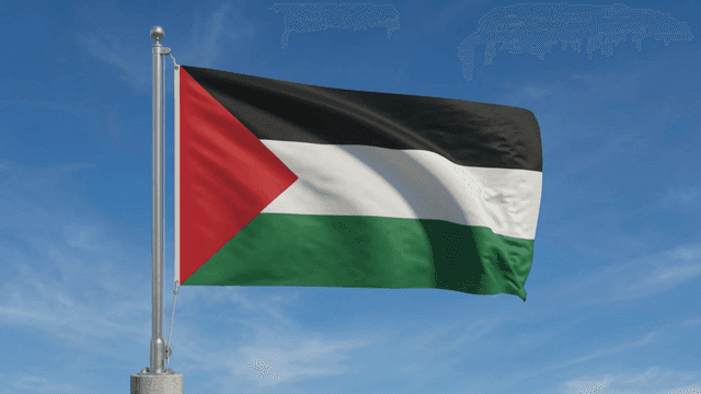 Palestinian flag fluttering against clear sky
